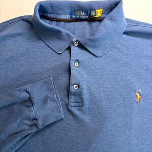 Polo Ralph Lauren Long Sleeve Polo Men's 2XLT Blue Flesh-Toned Pony Logo Preppy